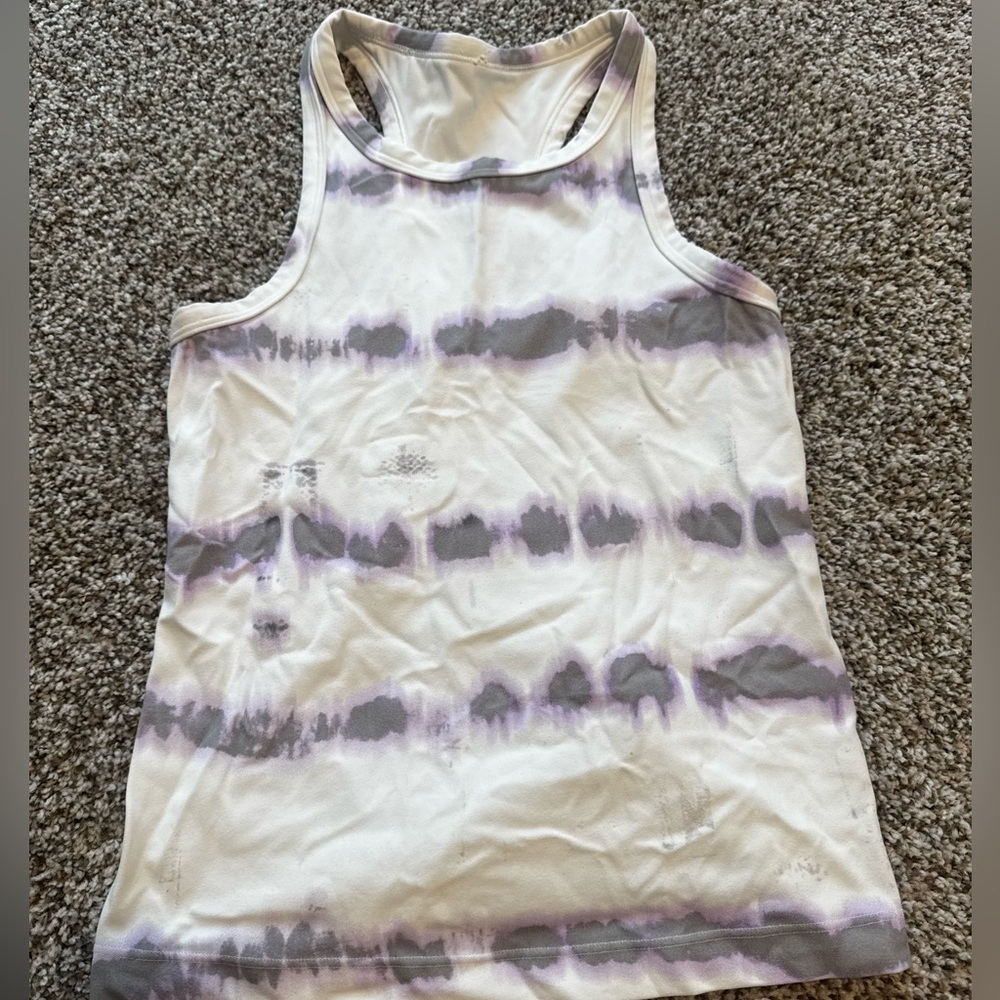 lululemon athletica White Tank Top with Gray and Light Purple Tie-Dye